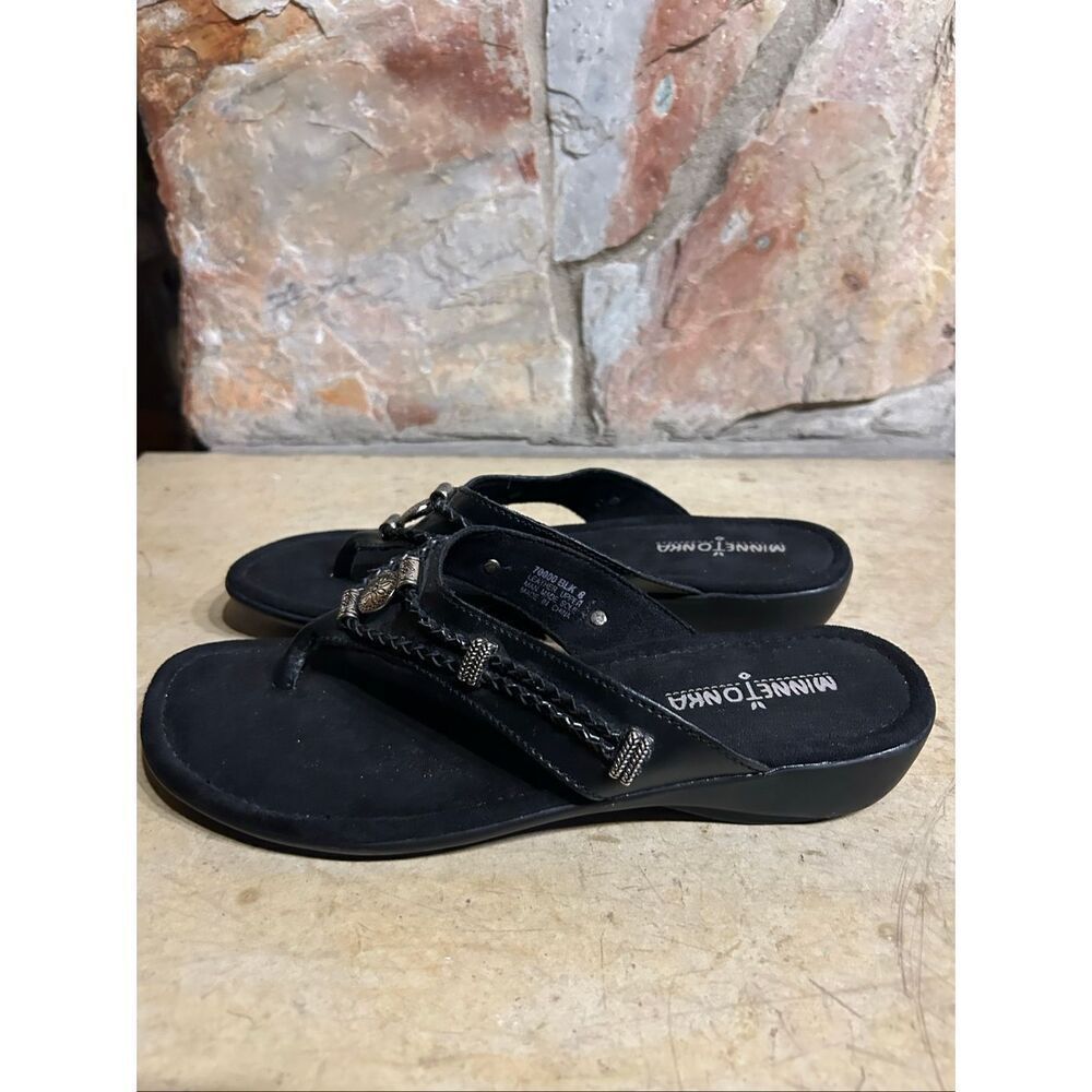 Minnetonka Women's Silverthorne 360 Black Leather Sandals Size 8 - Picture 7 of 9